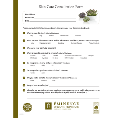 Eminence Consultation Form — Blok van 50 Sheets